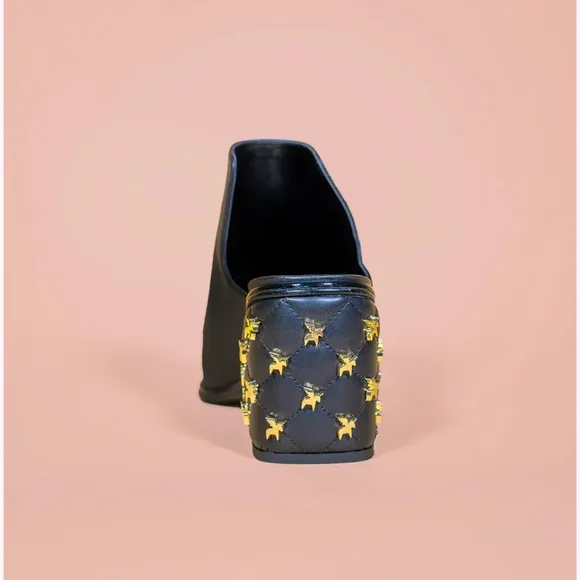 She is Cheval On My Way Black Pointed Toe Block Heel Western Studded Mules 10