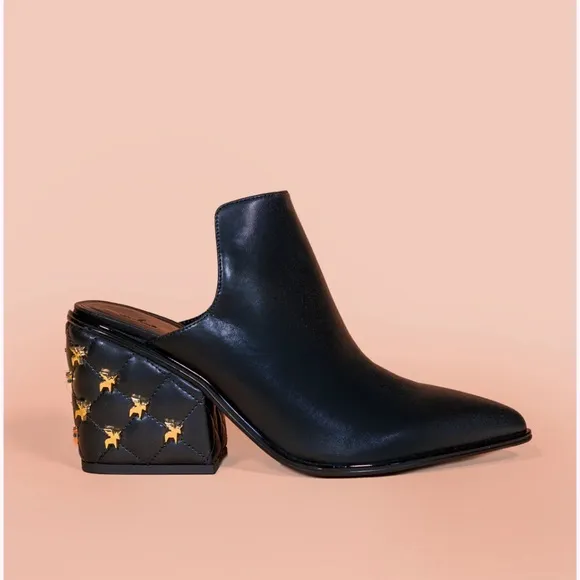 She is Cheval On My Way Black Pointed Toe Block Heel Western Studded Mules 10