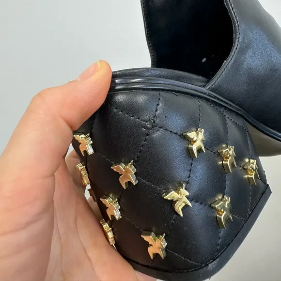 She is Cheval On My Way Black Pointed Toe Block Heel Western Studded Mules 10