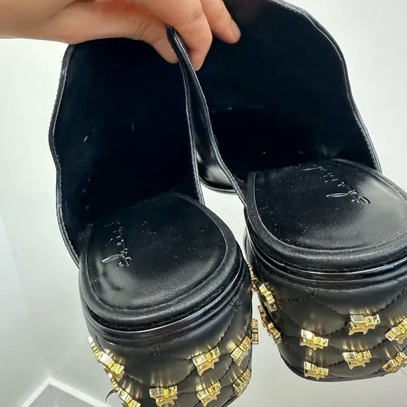 She is Cheval On My Way Black Pointed Toe Block Heel Western Studded Mules 10