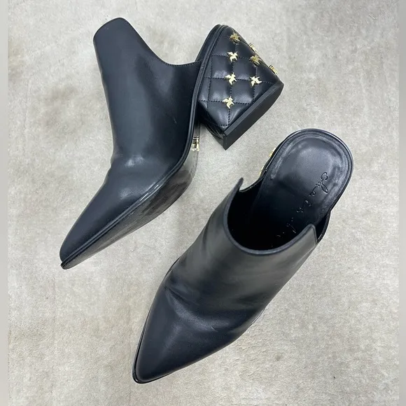 She is Cheval On My Way Black Pointed Toe Block Heel Western Studded Mules 10