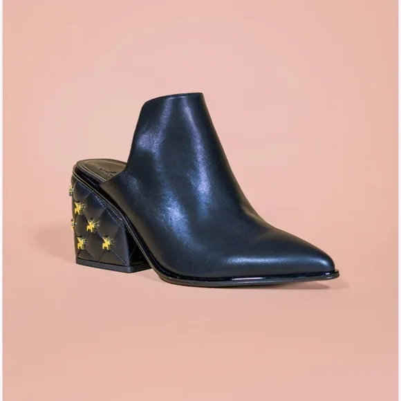 She is Cheval On My Way Black Pointed Toe Block Heel Western Studded Mules 10