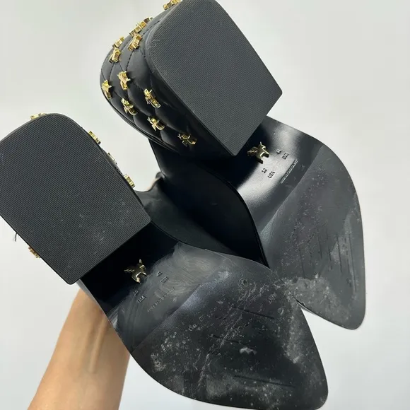 She is Cheval On My Way Black Pointed Toe Block Heel Western Studded Mules 10