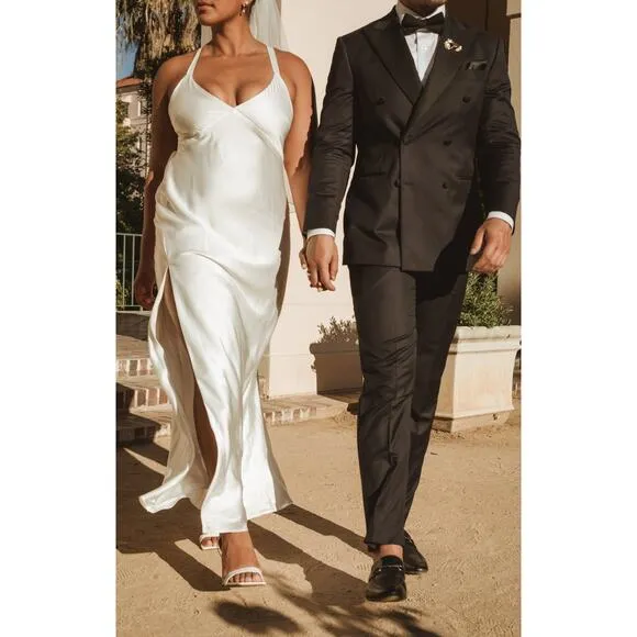 Show Me Your Mumu Anderson Maxi Bridal Dress in Ivory Luxe Satin XL