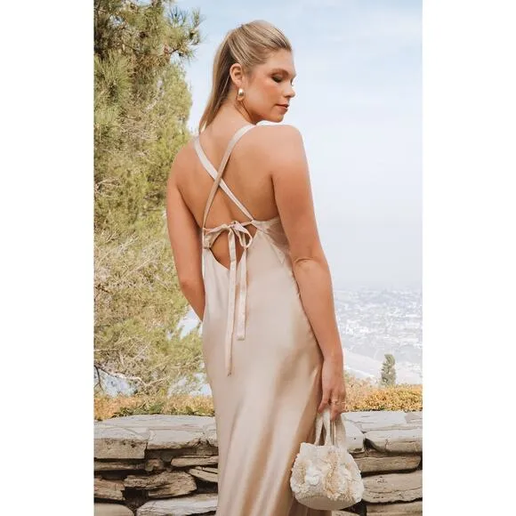 Show Me Your Mumu Anderson Maxi Dress in Champagne Luxe Satin XL