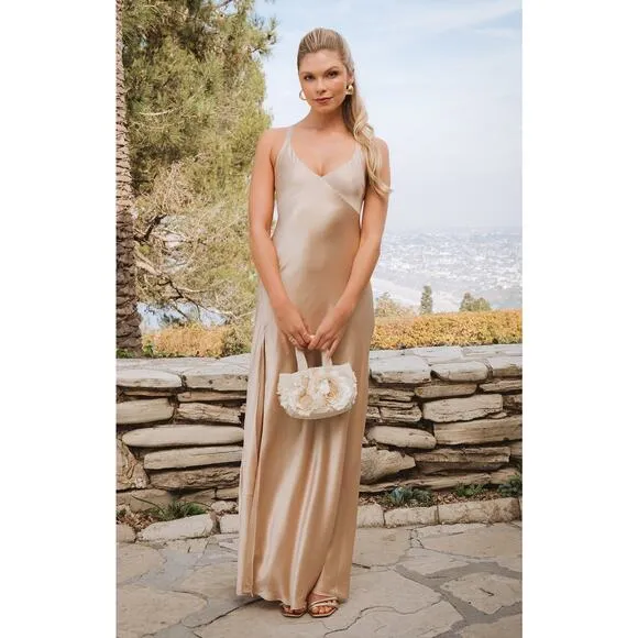 Show Me Your Mumu Anderson Maxi Dress in Champagne Luxe Satin XL