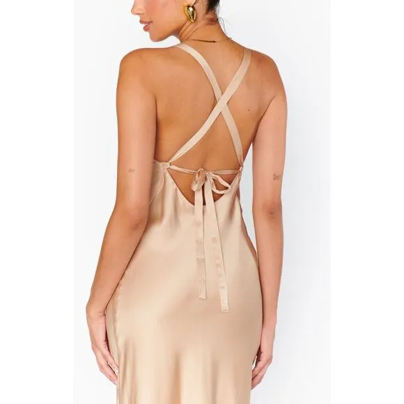 Show Me Your Mumu Anderson Maxi Dress in Champagne Luxe Satin XL