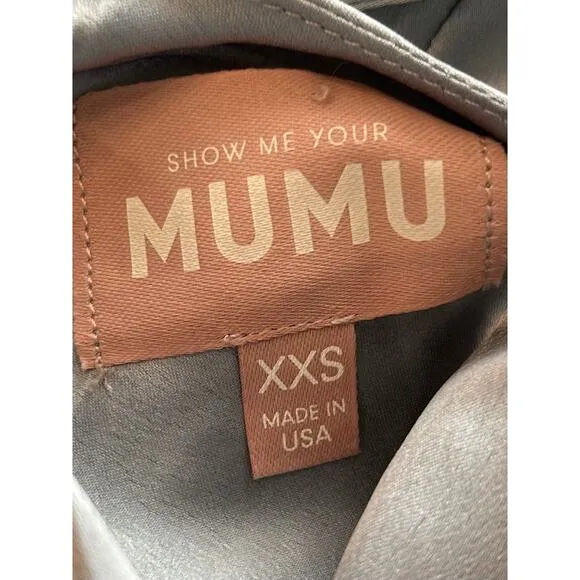 Show Me Your Mumu Anderson Maxi Dress in Steel Blue Luxe Satin XXS