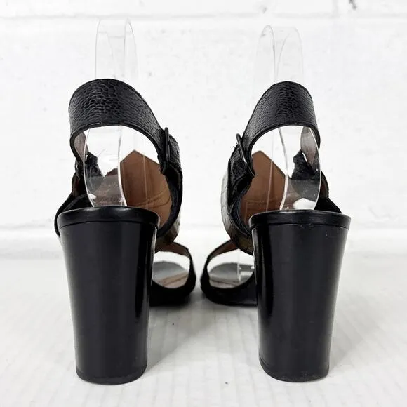 Sigerson Morrison Black Gold Leather Strappy Heeled Sandals Size 7 Made in Italy