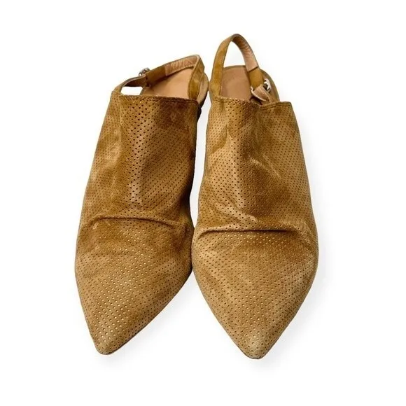 Silkó Tan Suede Slingback Mules Perforated Size‎ 9 Stacked Heel Made in Italy