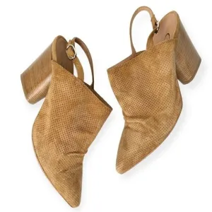 Silkó Tan Suede Slingback Mules Perforated Size‎ 9 Stacked Heel Made in Italy