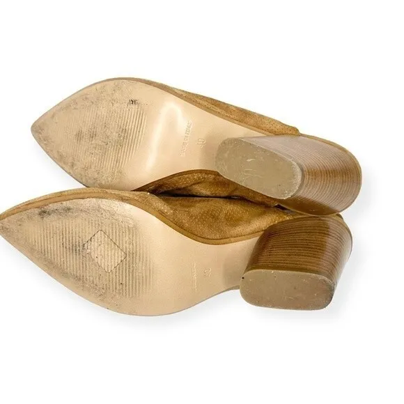 Silkó Tan Suede Slingback Mules Perforated Size‎ 9 Stacked Heel Made in Italy