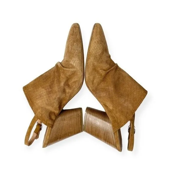 Silkó Tan Suede Slingback Mules Perforated Size‎ 9 Stacked Heel Made in Italy