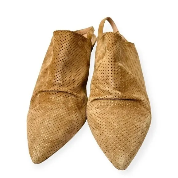 Silkó Tan Suede Slingback Mules Perforated Size‎ 9 Stacked Heel Made in Italy