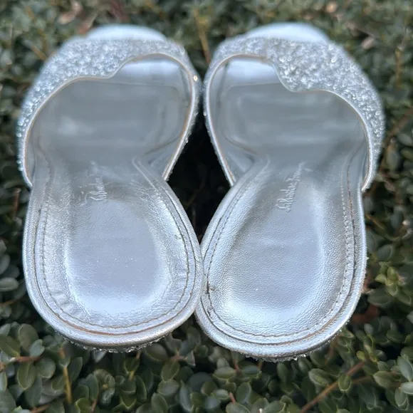 Silver Glitter Mules with Medium Heel