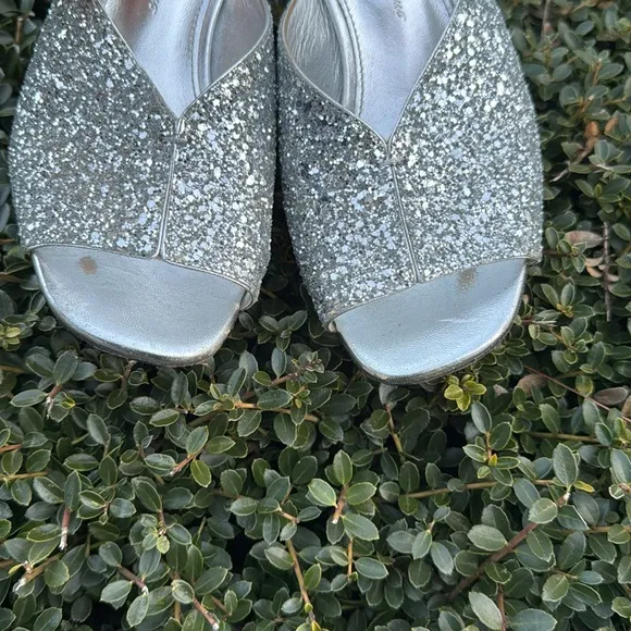 Silver Glitter Mules with Medium Heel
