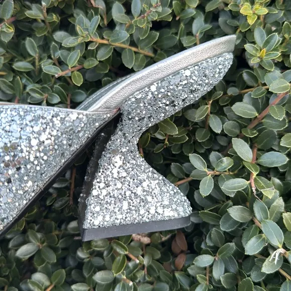 Silver Glitter Mules with Medium Heel