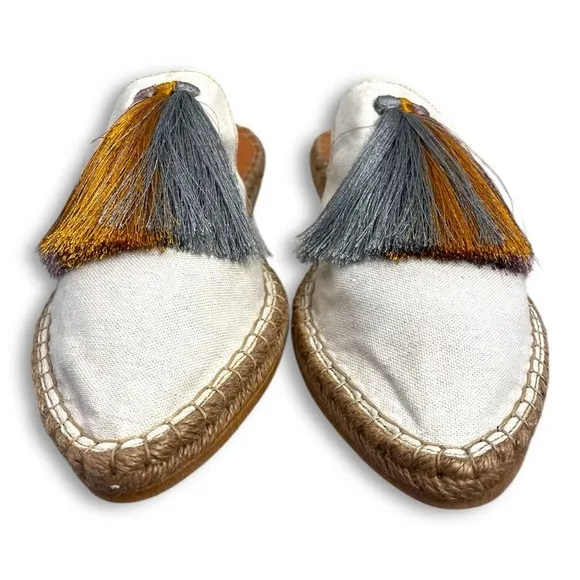 Silvia Cobos White Canvas Tasseled Slip on Sunrise Mules Sz 10 NEW