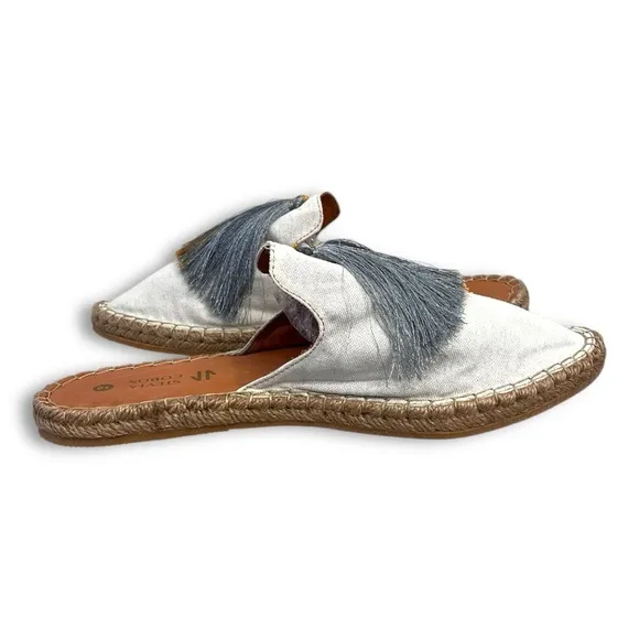 Silvia Cobos White Canvas Tasseled Slip on Sunrise Mules Sz 10 NEW