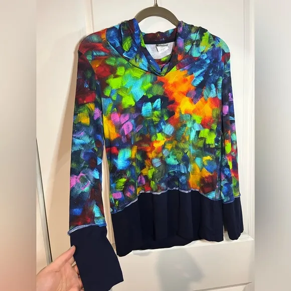 Simply Art by Dolcezza Colorful Rainbow Paint Swatch Cowl Turtleneck Size Medium