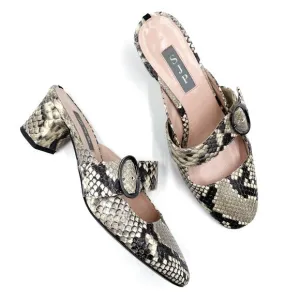 SJP Sarah Jessica Parker Vamp Mules Snake Print Mary Jane Tan Black Sz 36 / 6