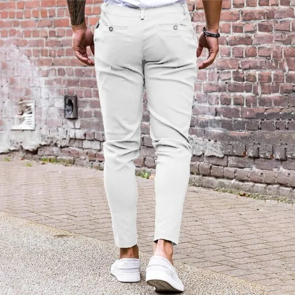 Slim Fit Pants Flat Front Stretch Skinny Tapered Dress Pants  for Men's