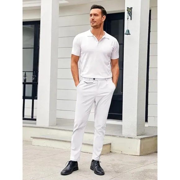 Slim Fit Pants Flat Front Stretch Skinny Tapered Dress Pants  for Men's
