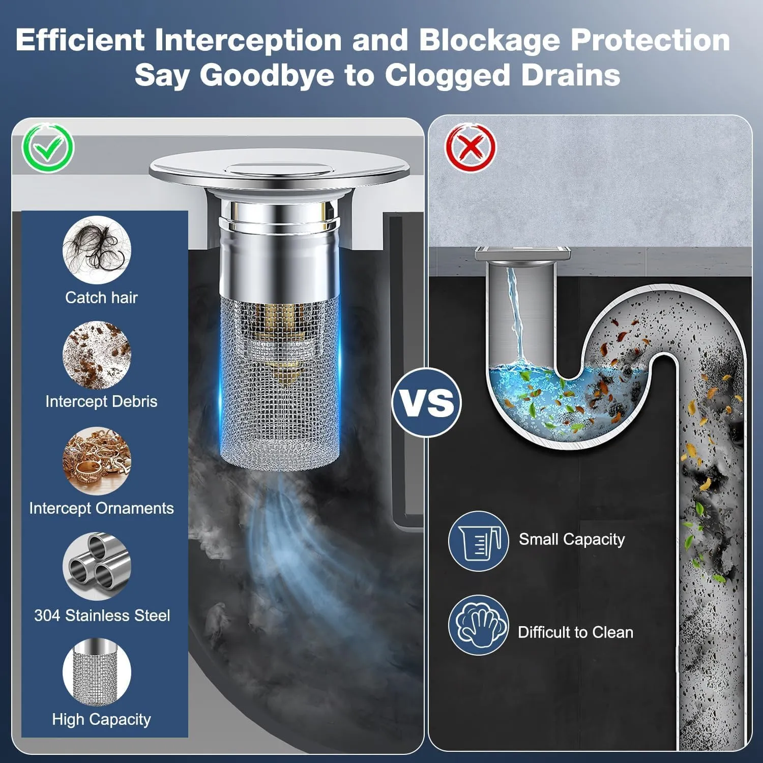 Smart Sink Filter | Stops hair and debris before they clog your pipes