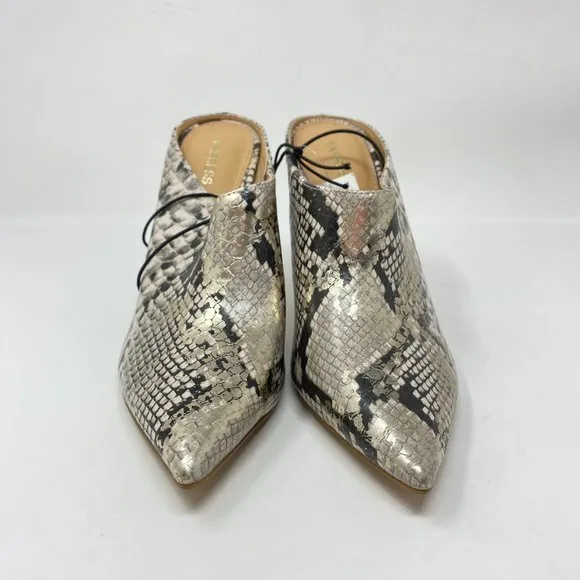 Snakeskin Print Pointed Toe Mules, Size 8