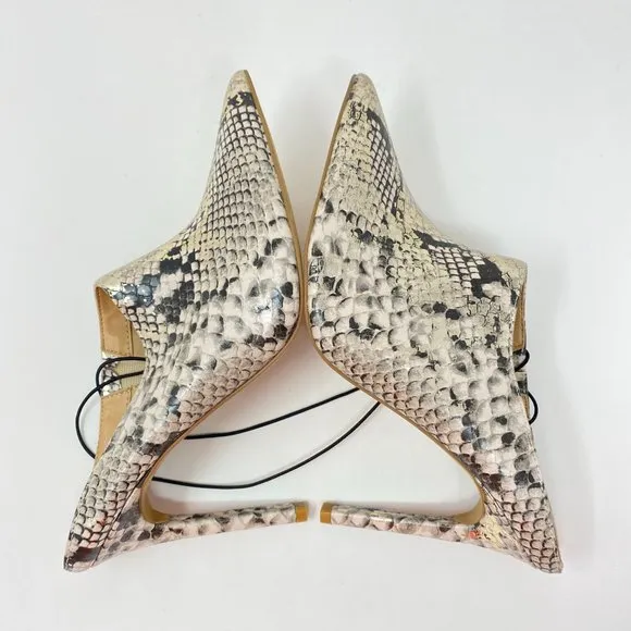 Snakeskin Print Pointed Toe Mules, Size 8