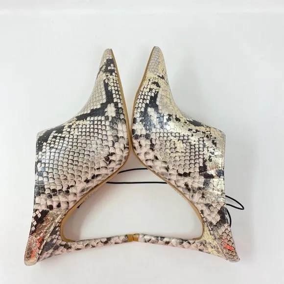 Snakeskin Print Pointed Toe Mules, Size 8