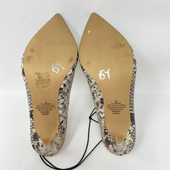 Snakeskin Print Pointed Toe Mules, Size 8