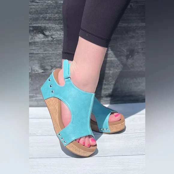 So pretty! Best selling Corkys Footwear Teal Carley Wedge Sandals