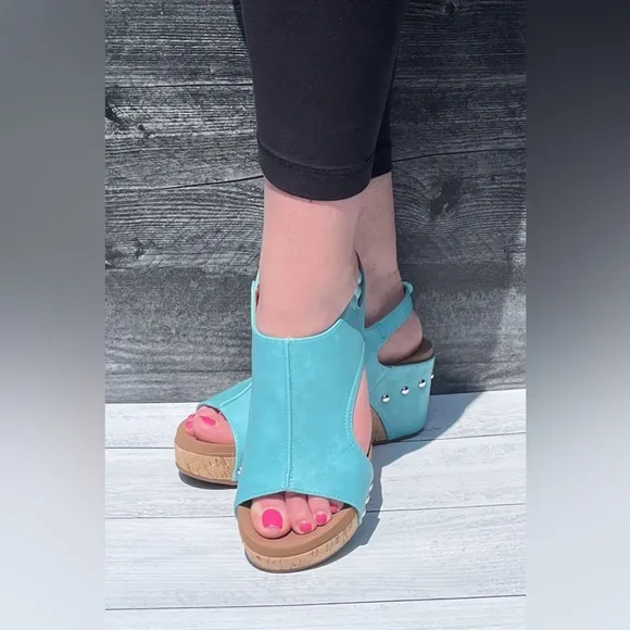 So pretty! Best selling Corkys Footwear Teal Carley Wedge Sandals