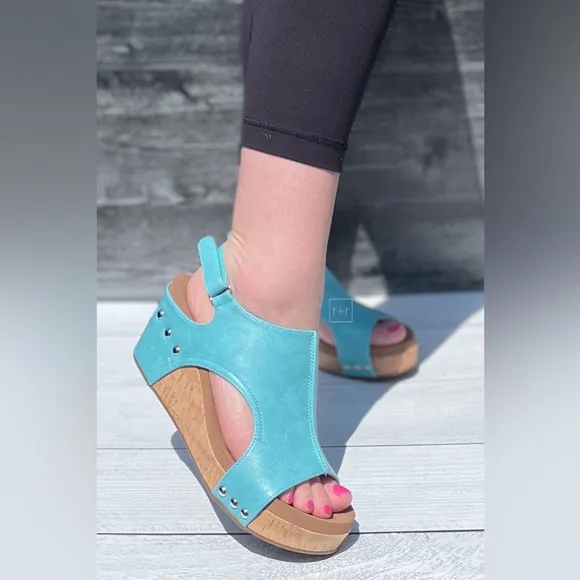 So pretty! Best selling Corkys Footwear Teal Carley Wedge Sandals