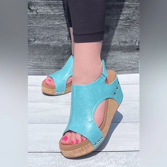 So pretty! Best selling Corkys Footwear Teal Carley Wedge Sandals