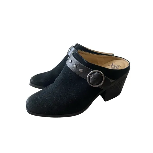 Sofft Adena Leather Suede Black Studded Buckle Mule Clog I Size:11M