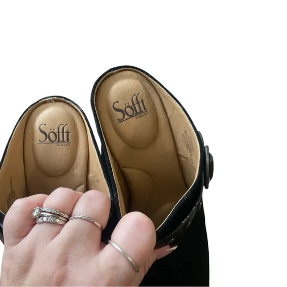 Sofft Adena Leather Suede Black Studded Buckle Mule Clog I Size:11M