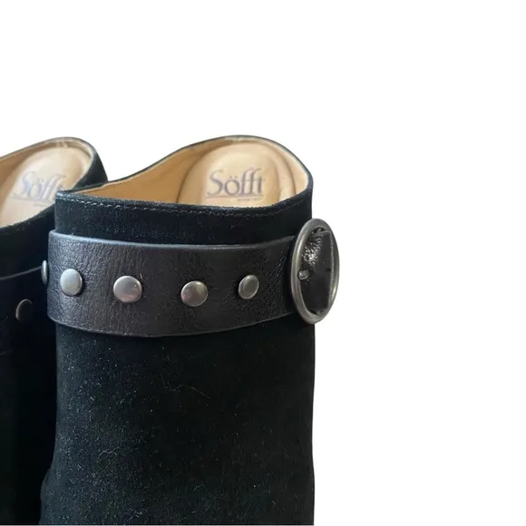 Sofft Adena Leather Suede Black Studded Buckle Mule Clog I Size:11M