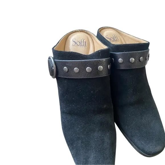 Sofft Adena Leather Suede Black Studded Buckle Mule Clog I Size:11M