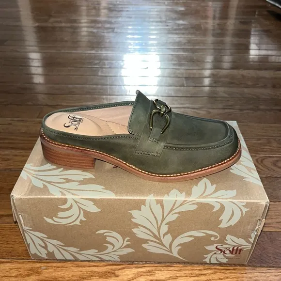 Sofft Suede Rosalia Comfort Slip On Mules Fern Green &amp; Gold Accents Women’s 6