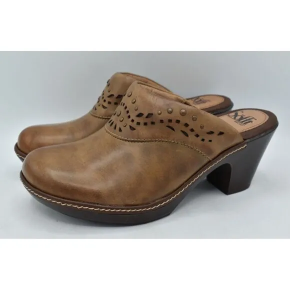 Sofft Womens Size 7 Laina Mocha Leather Open Back Heeled Clogs Shoes