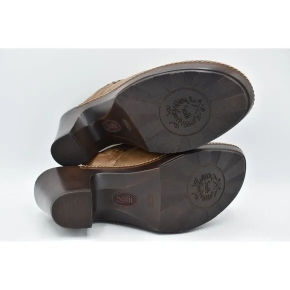 Sofft Womens Size 7 Laina Mocha Leather Open Back Heeled Clogs Shoes