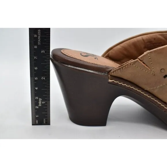Sofft Womens Size 8 Laina Mocha Leather Open Back Heeled Clogs Shoes
