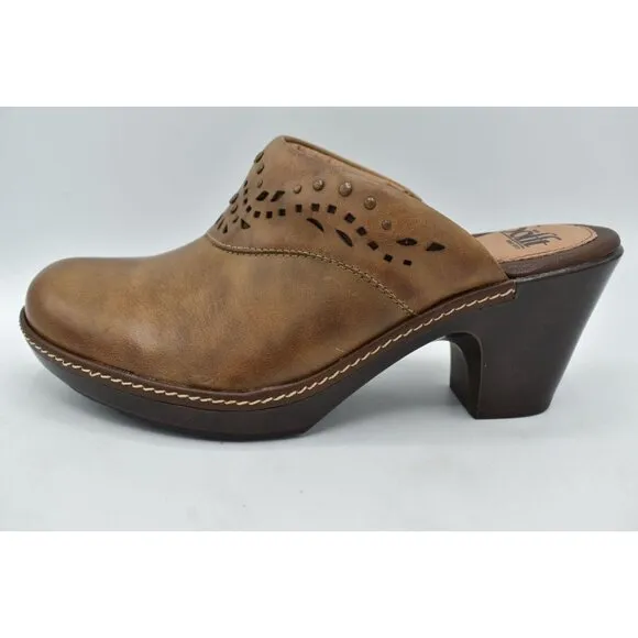 Sofft Womens Size 8 Laina Mocha Leather Open Back Heeled Clogs Shoes