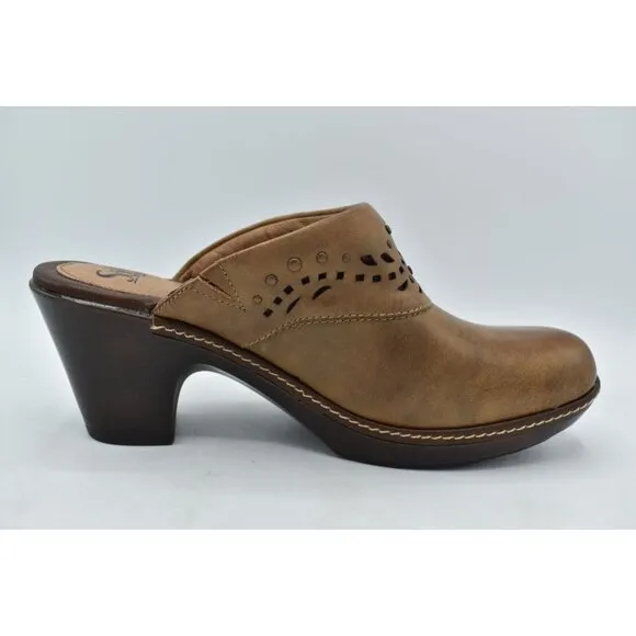 Sofft Womens Size 8 Laina Mocha Leather Open Back Heeled Clogs Shoes