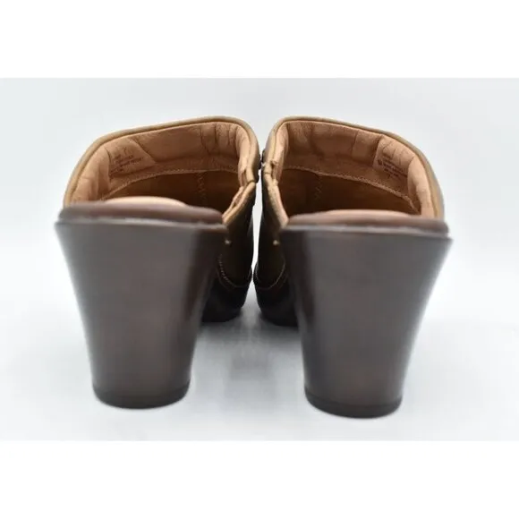 Sofft Womens Size 8 Laina Mocha Leather Open Back Heeled Clogs Shoes