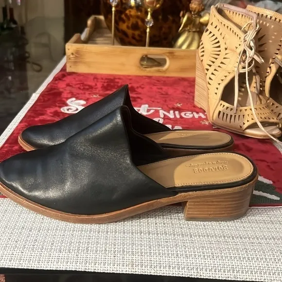 Soludos Black Leather Slides,  size  9