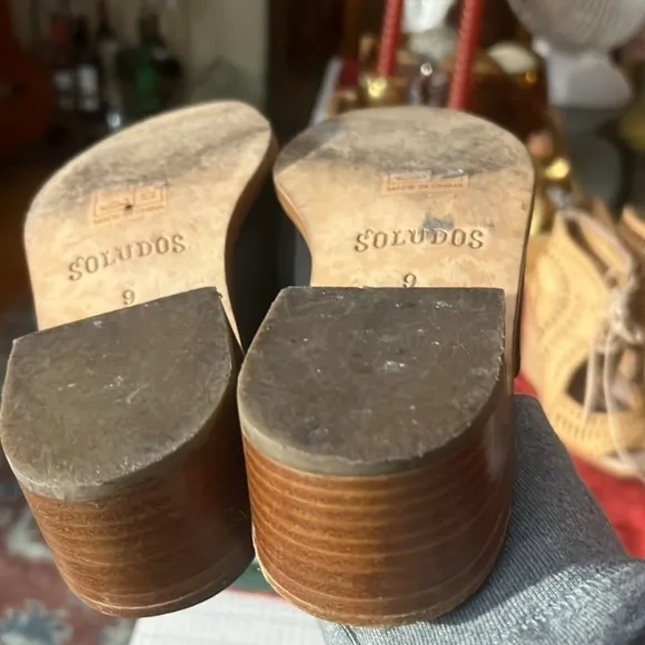 Soludos Black Leather Slides,  size  9