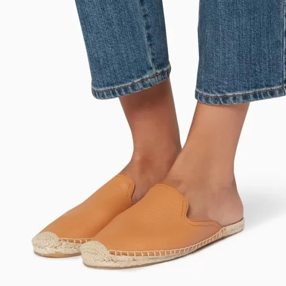 Soludos Tumbled Leather Espadrille Slip On Mules